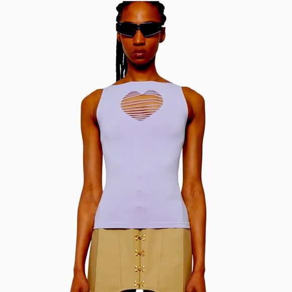 NWT cute Maisie Wilen The Webster Faved Lilac Heart Shape Cutout Boat Neck Top 2 - Picture 1 of 12